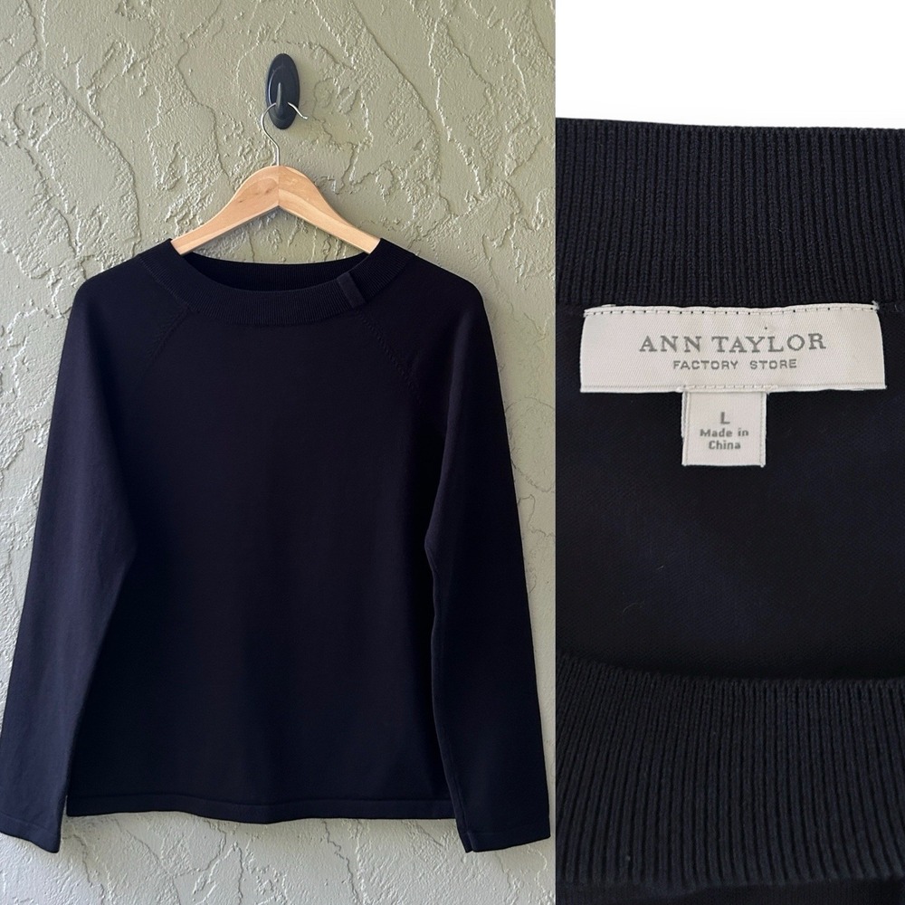 Ann Taylor Factory Women Large Black Silk Cotton Blend Pullover Sweater Top NWOT